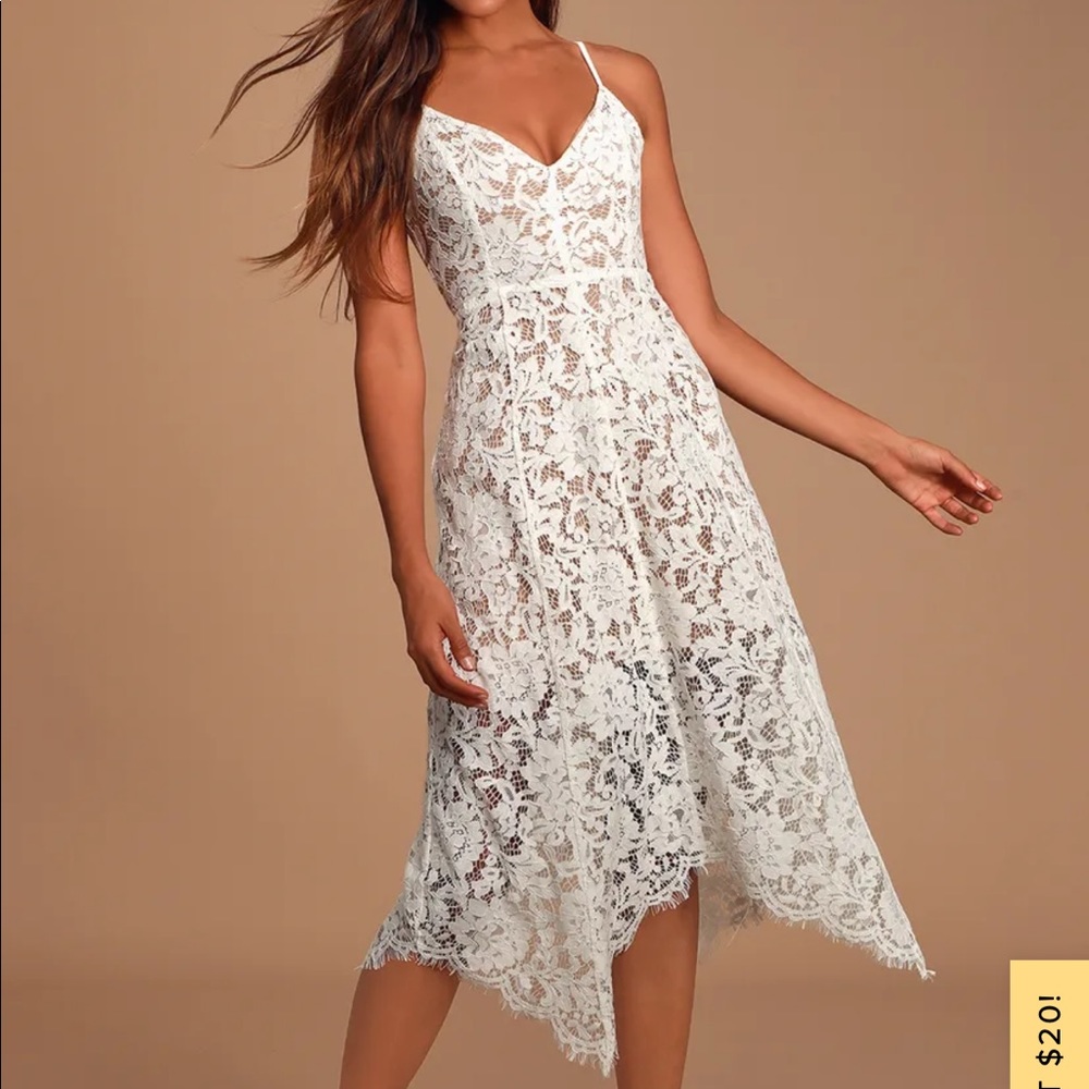 Lulus One Wish White Lace Midi Dress